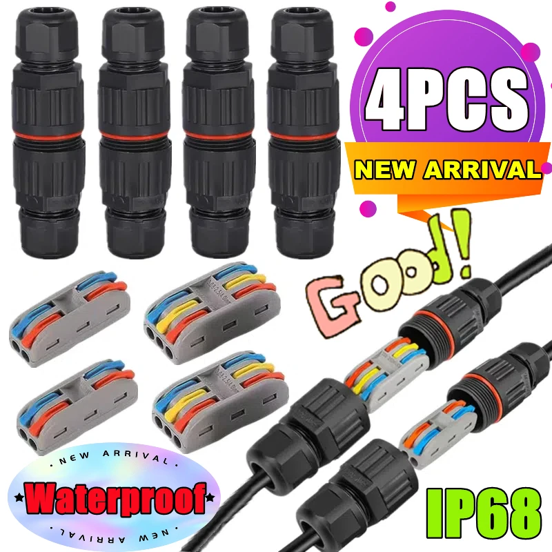 ใหม่ 4-1PC IP68 กันน้ํา Joint Wire Quick Connector 2/3 Pin Solder น้อยกว่าหลอดไฟ LED สายไฟกลางแจ้งกันฝน Terminal 1