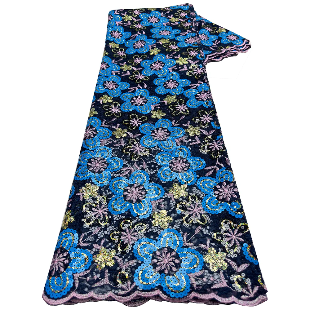 Tissu de dentelle guipure africaine de luxe 2026, dentelle nigériane française soluble dans l'eau à sequins bicolores pour robe de soirée de mariage