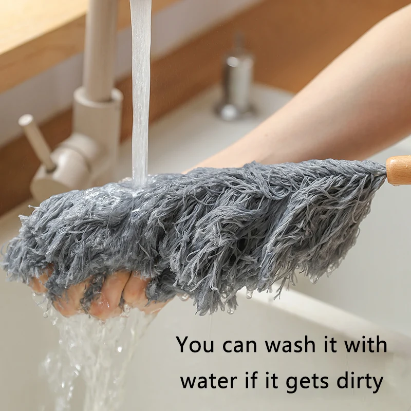 Cleaning Duster Fiber Duster Easy Clean Electrostatic Adsorption Household Cleaning Accessories Car Interior Cleaning Wood Handle Fiber Duster