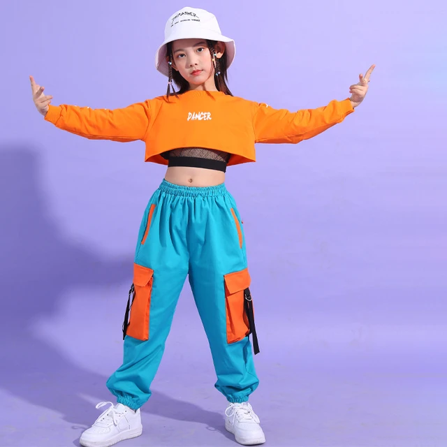 Girls Hip Hop Clothes Kids Crop Top Cargo Pants Street Dance Outfits  Children Jazz Joggers Streetwear