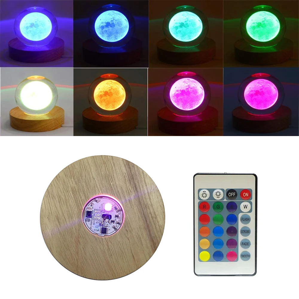 Wooden LED Light Dispaly Base Crystal Glass Resin Art Ornament Lamp Holder Round DIY Night Lamp Base Display Stand Home Decor round coasters resin mold round silicone mould diy tabletop ornament diy crafts 517f