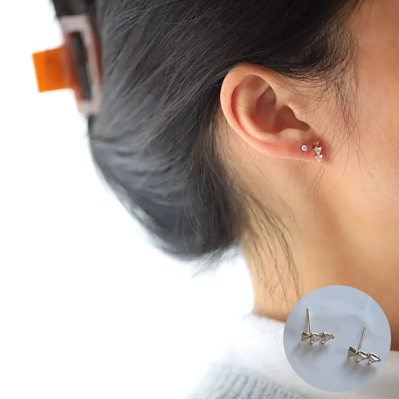 

100% 925 Sterling Silver Zircon Geometric Earrings for Women Girl Fashion Small Triangle Design Jewelry Party Gift Dropshipping