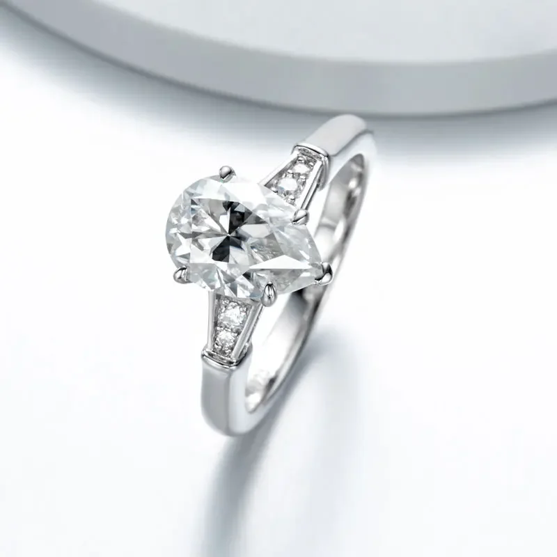 3-Stone All Moissanite Engagement Rings For Women Promise Solid 925 Sterling Silver Pear Cut 2ct D Color GRA Certificate
