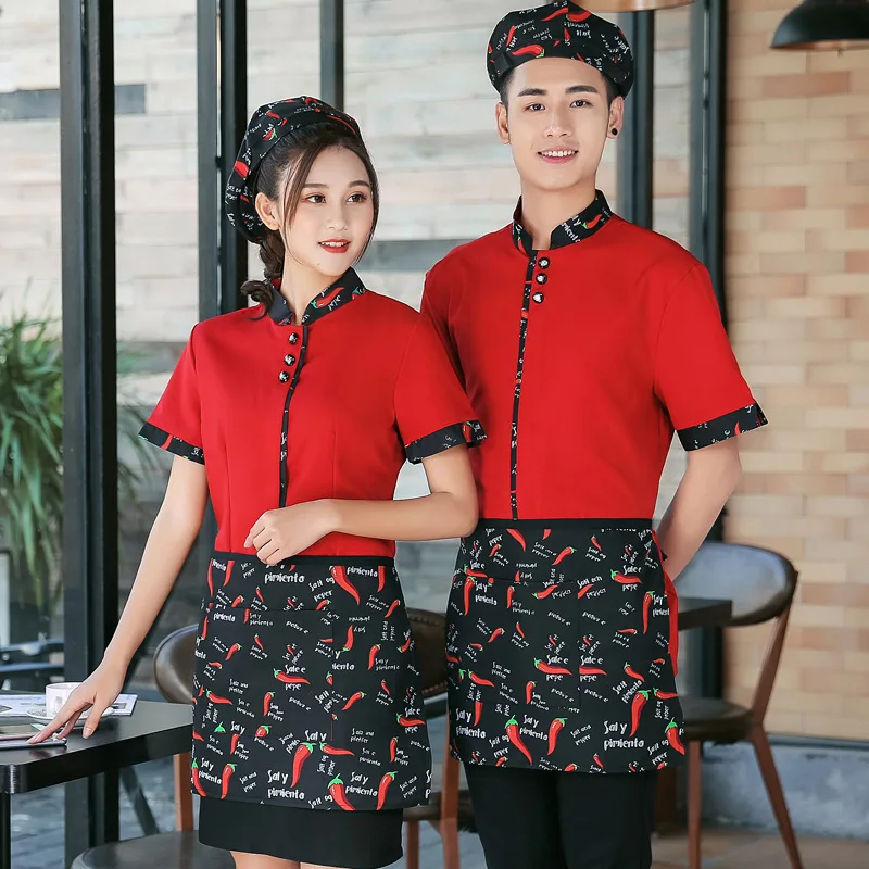 

Summer Waiter Short Men and Women Hotel Food Delivery Staff Work Clothes Restaurant Bar Uniform Half Sleeve Cu