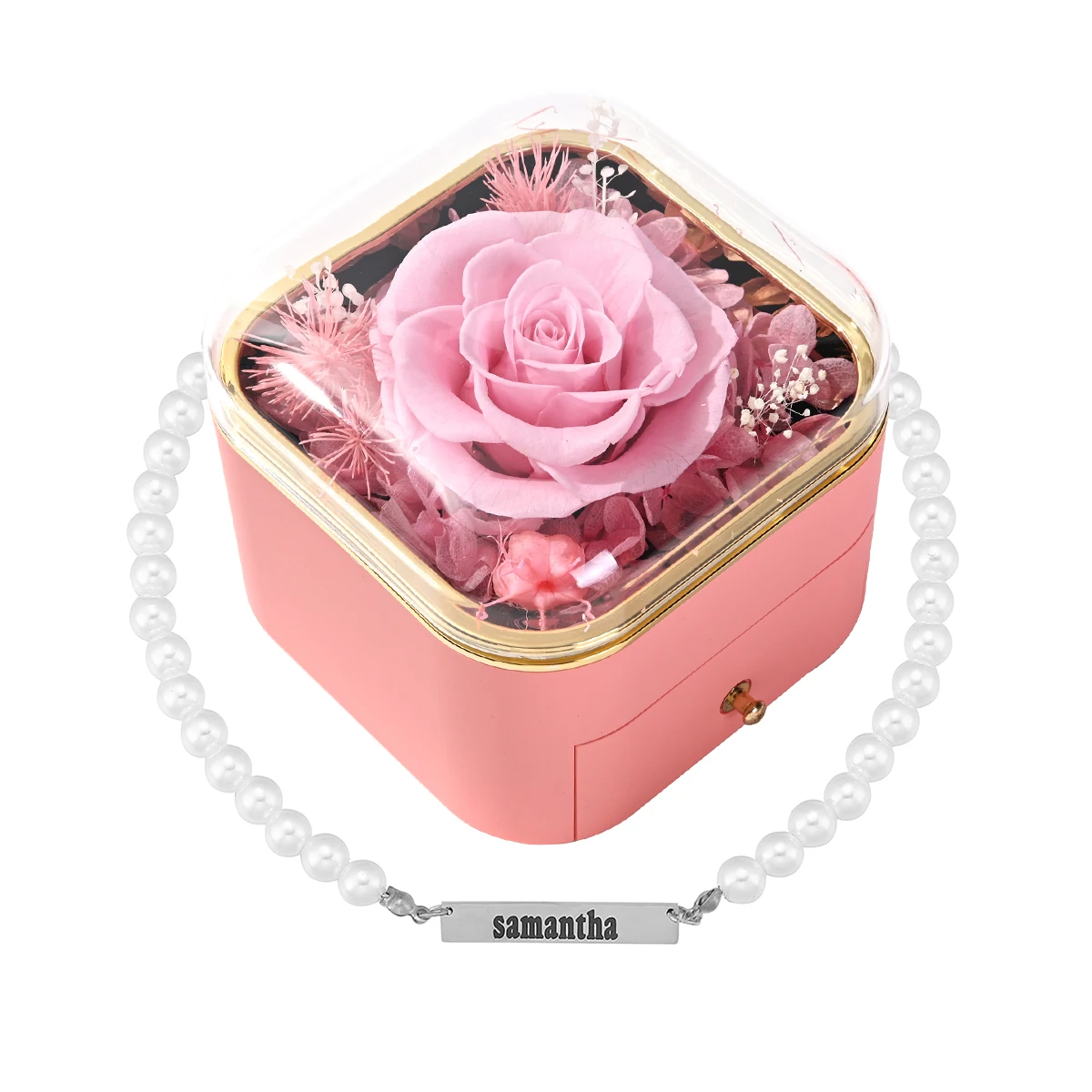 Mother's Day Gift Eternal Rose Drawer Box Engraved Name Pendant Necklaces For Women Imitation Pearl Choker Collar REALROSE Boxes five layer storage cabinet plastic drawer type closet desk organizer boxes small plastic chest drawers dressing table makeup