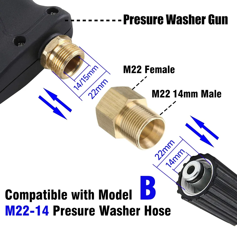 Pressure Washer Coupler M22 15mm Female Thread to M22 14mm Male Quick Fitting For Washer Gun Connection Hose Nozzle Car Wash