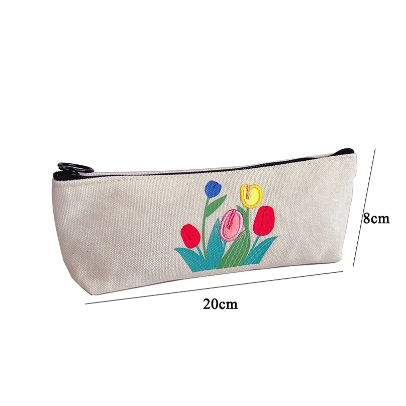 Canvas Pencil Bag Small Flowers Pencil Cases Kawaii Stationery Bag