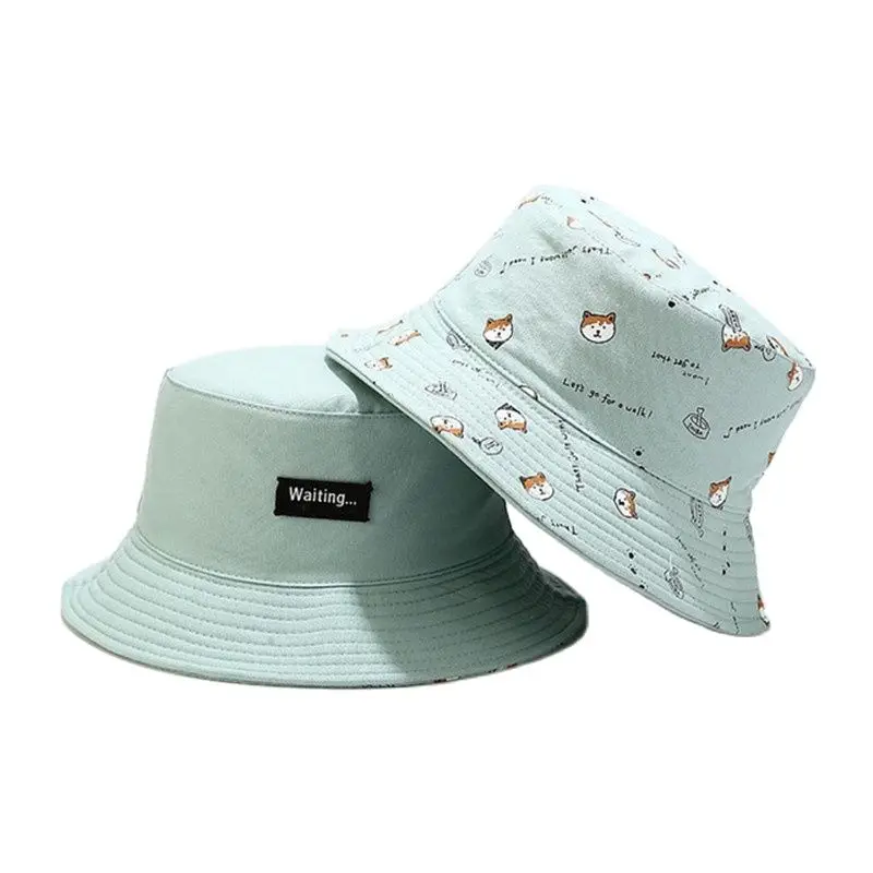 Sun Hat LDSLYJR Cotton Double Sided Cartoon Dog Print Bucket Hat Fisherman Hat Outdoor Travel for Men and Women 261