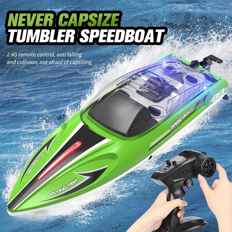 HJ813 RC Boat with Light High-Speed Speedboat 25km/h Electric Waterproof Professional Remote Control Boats Gifts Toys for Boys 2
