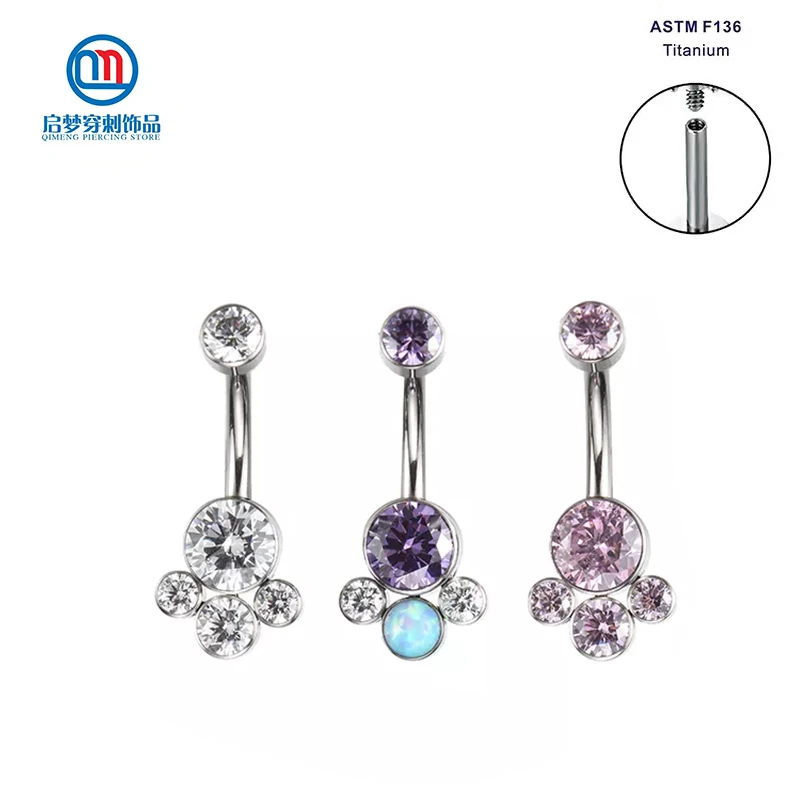 ASTMF136TitaniumInternallyThreadedCubicZirconBellyButtonPiercingNavelRingsBody