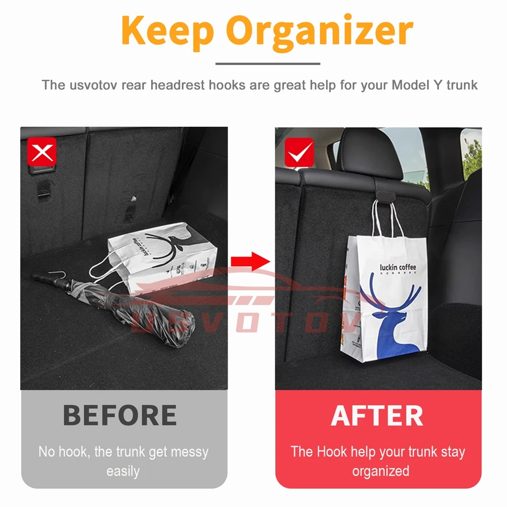 Car Back Seat Hook 2pcs Rear Seat Headrest Hanging Hook Umbrella Holder Storage Trunk Organizer Tesla Model Y Juniper