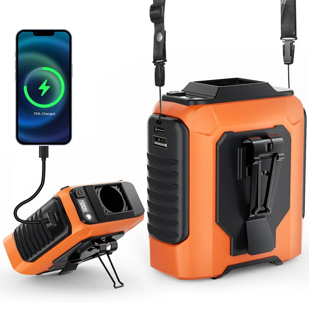 휴대용 허리 팬, 10000mAh 보조 배터리, LED 조명, 목걸이 팬, 5단계 속도 조절 USB 팬 클립, 야외 작업용 냉각 팬