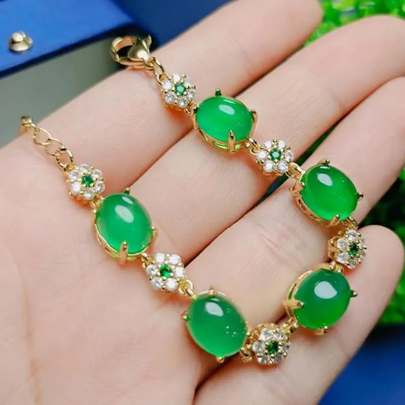 여성 정품 천연 옥 팔찌 녹색 옥수 고급 보석 팔찌 럭셔리 Chrysoprase Jades 스톤 액세서리 보석 ...