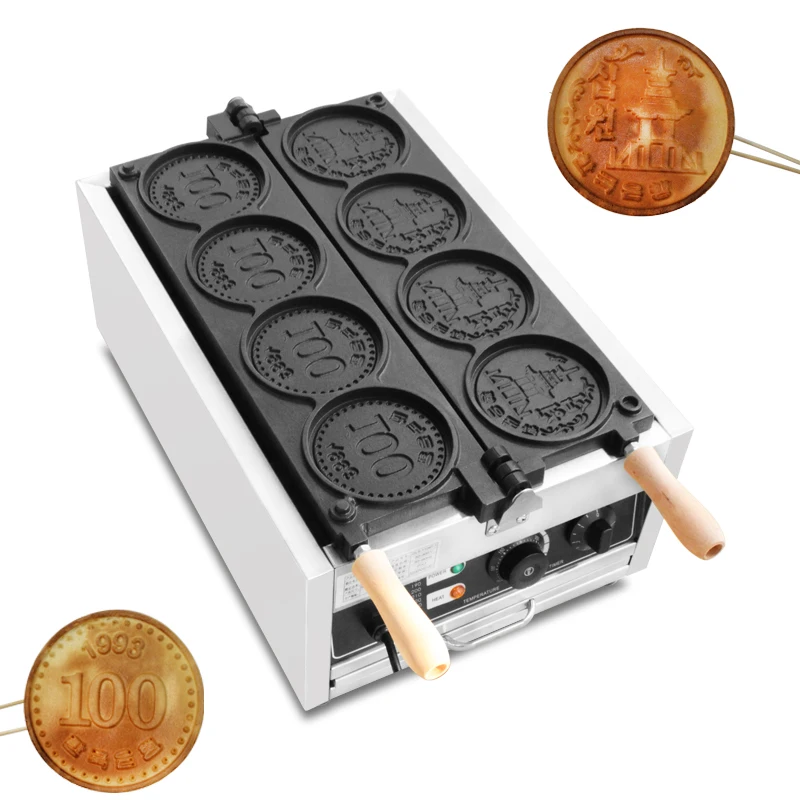 

Commercial Electric Waffle 4Pcs Coin Cheese Mini Waffle Mold Baking Machine Coin Shape Chicken Waffle Mold Gold Coin Bread Maker