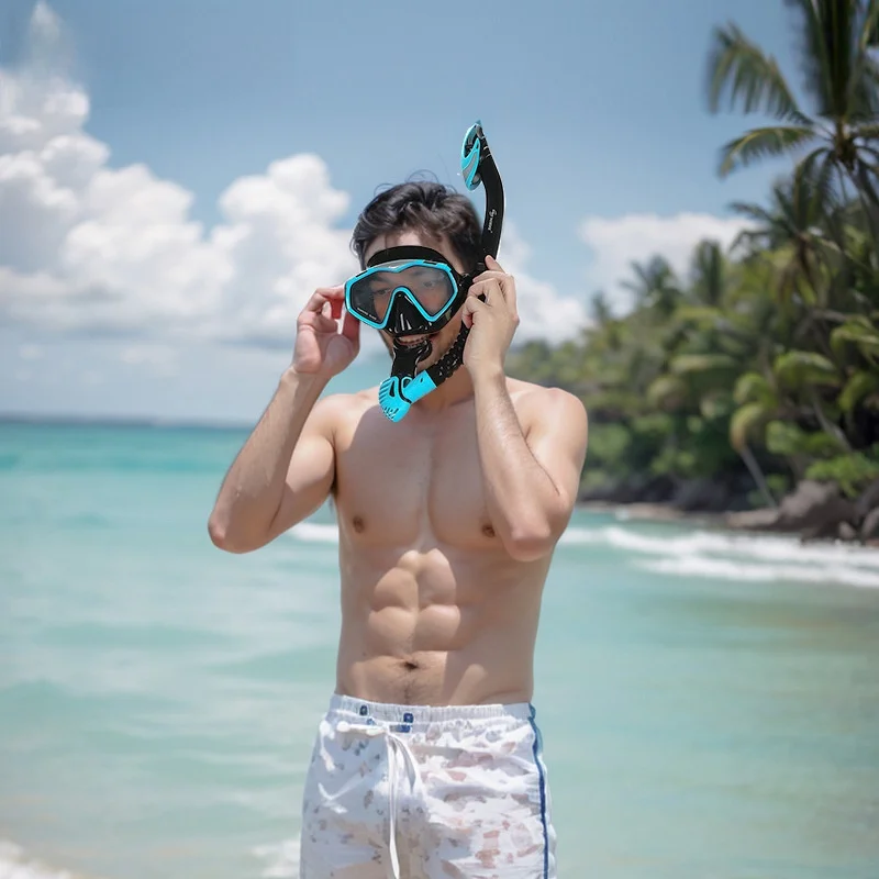 전문 다이빙 마스크 스노클 세트, 풀 드라이 스노클 튜브, 김서림 방지 수영 고글, 대형 프레임 다이빙 장비 (성인용)