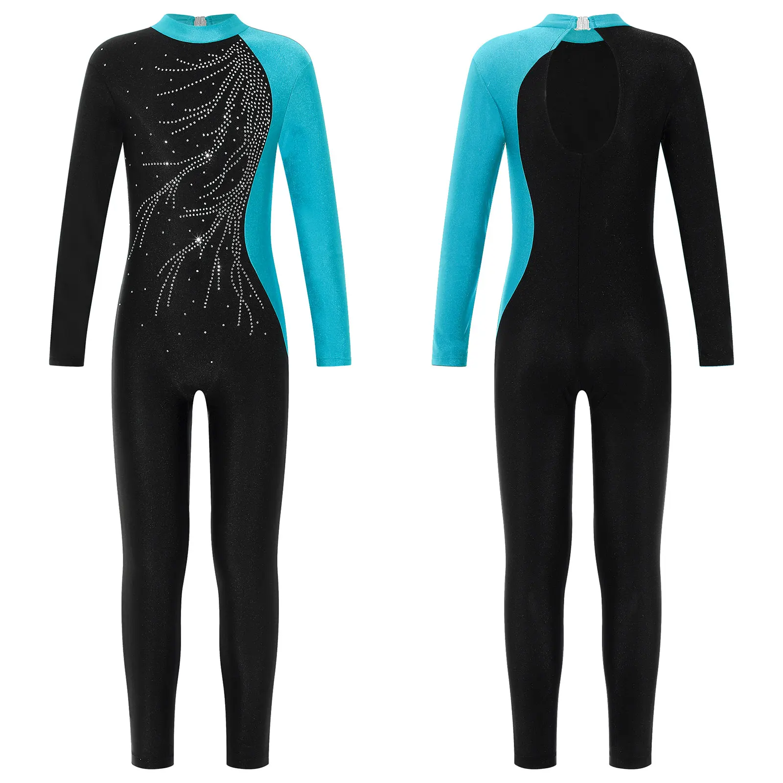

Ballet Dance Gymnastics Leotard for Girls Kids Long Sleeve Rhinestone Full Body Unitard Workout Bodysuit Jumpsuits Dancewear