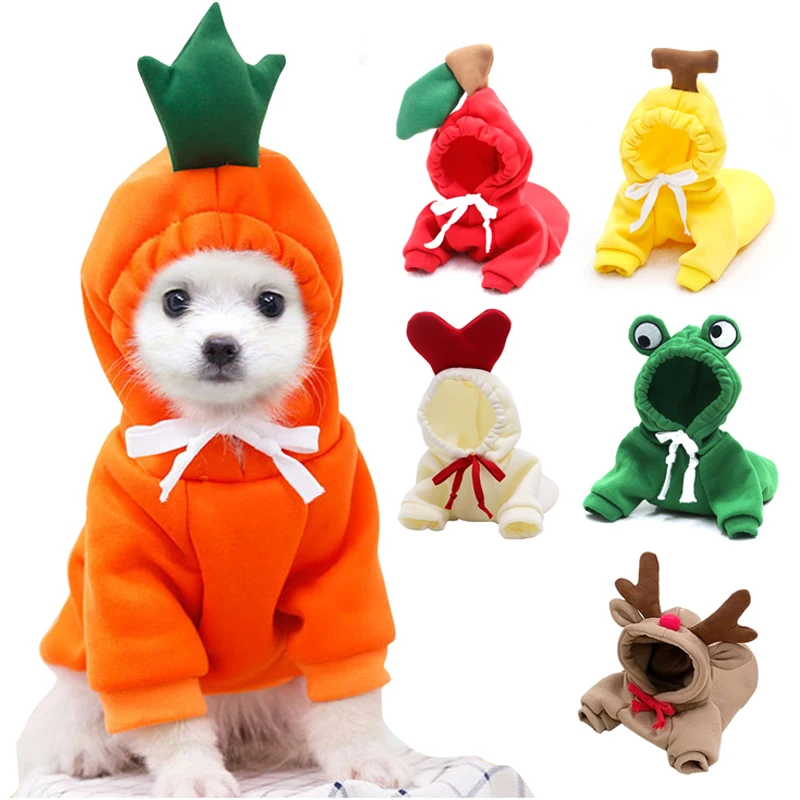Cute Fruit Dog Clothes For Small Dogs Felpe Con Cappuccio Warm Fleece Pet Abbigliamento Puppy Cat Costume Coat For Puppy Small Medium Dogs Cats