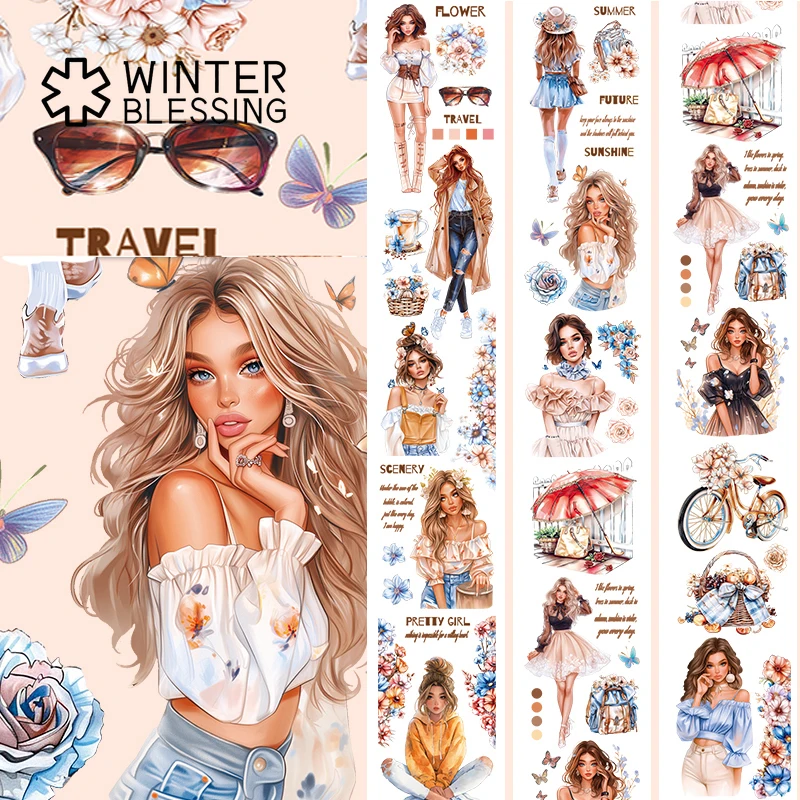2m Charming Lady PET Washi Tape Transparent Roll Stickers Decorative Adhesive Tape For Scrapbooking Journal Aesthetic Stationery 5