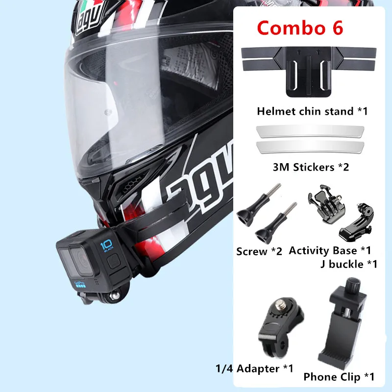 For Gopro Cycling Motorcycle Helmet Chin Bracket Fixed Mount Set For Gopro 10 9 8 7 6 5 Dji Osmo Action Camera Accessories Combo
