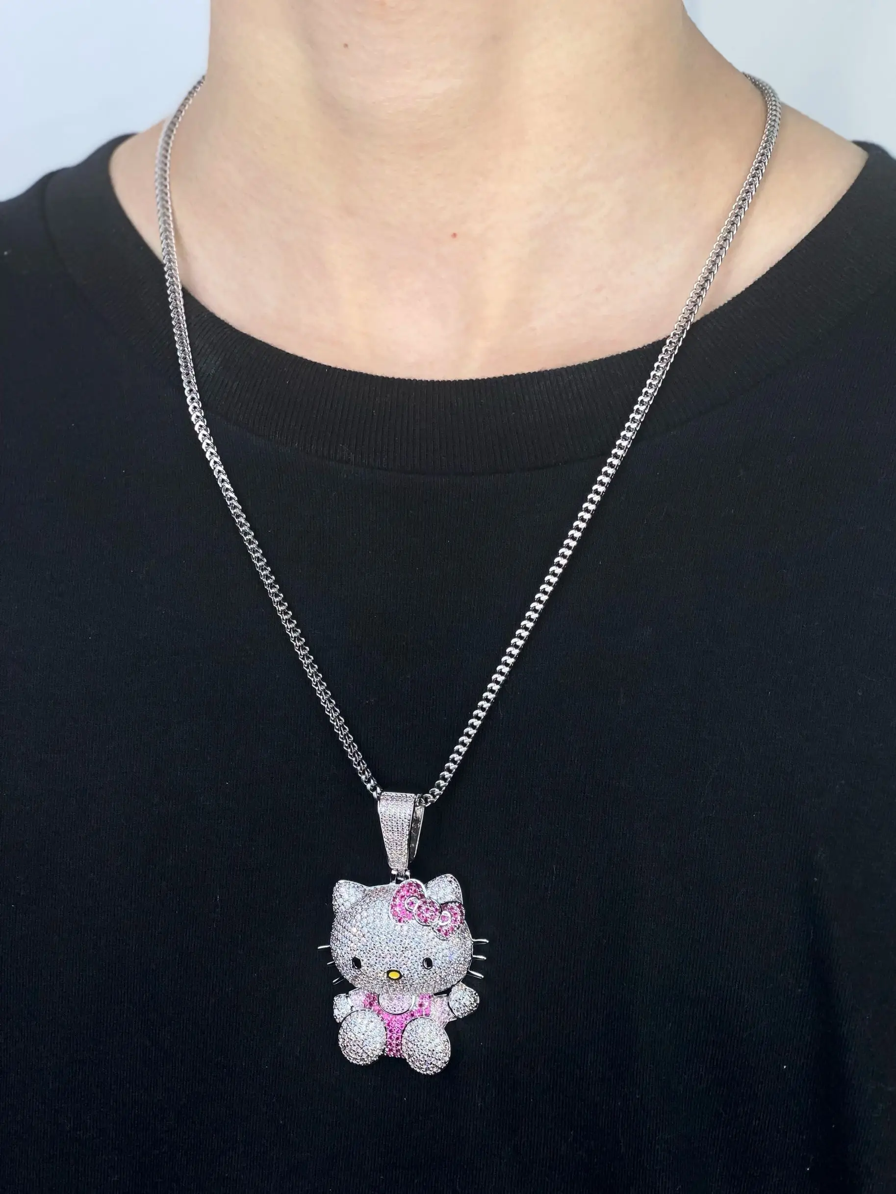 Hello Kitty Rhinestone Necklace Black Eyes Adjustable Chain Clasp | eBay