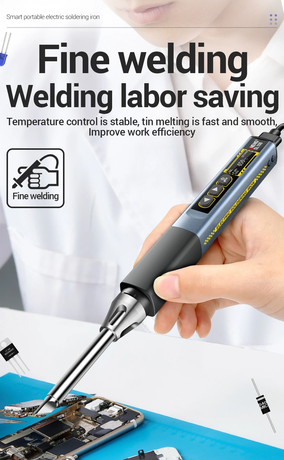 Kit de Ferro de Soldar Elétrico ANENG SL108 Vista 3