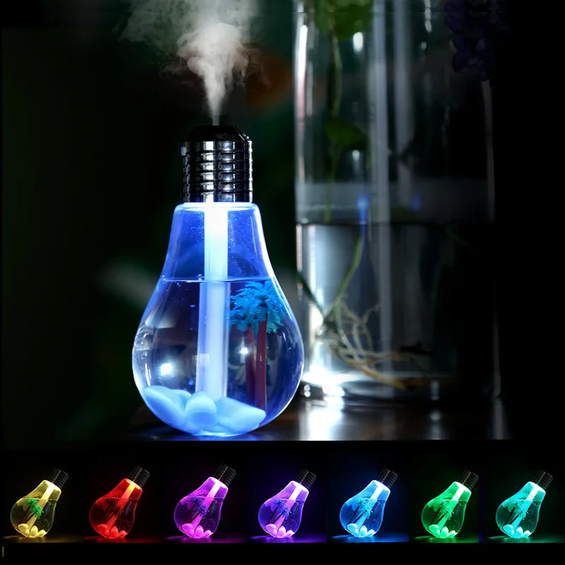 Creative Mini USB Bulb Humidifier Small Micro Landscape Colorful Humidifier Portable Spray Hydrating 350ml portable air humidifier creative magnetic night light usb purification spray water replenishing instrument for home js05