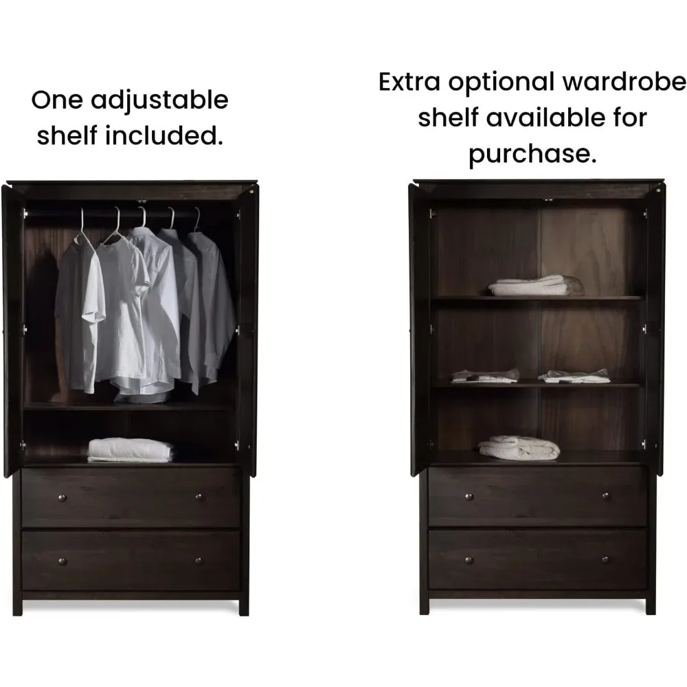 Shaker 2Door Wardrobe,Solid Wood with Walnut Finish and Made of100% solid wood forbedroom living room wardrobescloset organizer 5