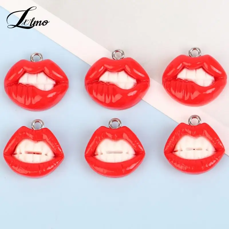 

5pcs Sexy Red Vampire Mouth Lip Resin Charms For Jewelry Making Findings Cute Earring Keychain Small Pendants DIY Flatback