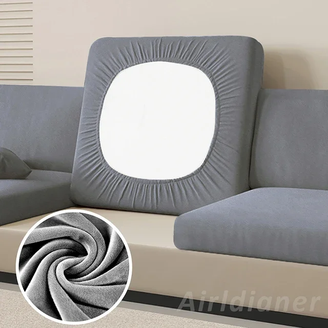 Luxurious Velvet Sofa Seat Cushion Cover - Thick Plush Stretch Slipcover