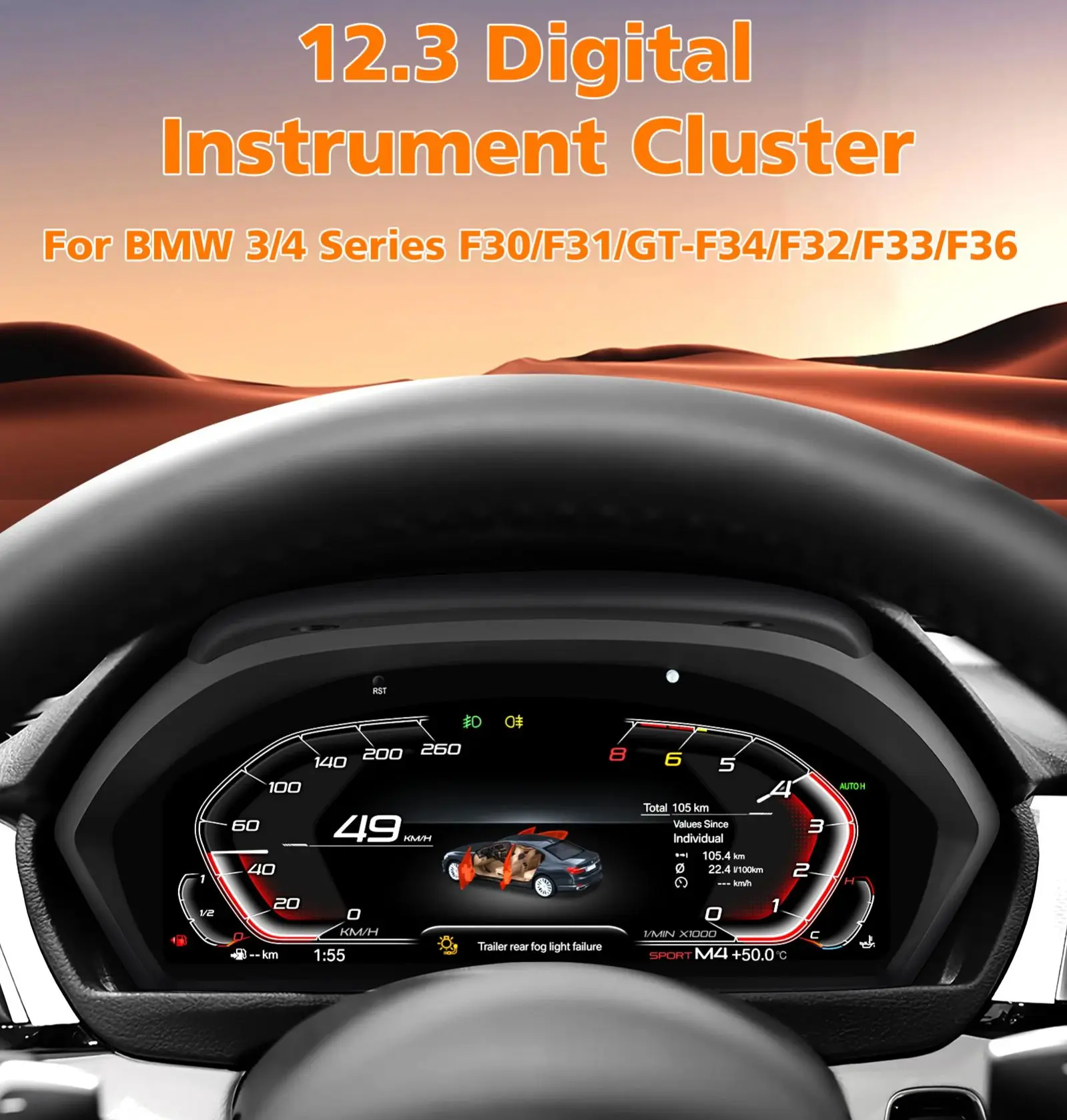 Pantalla digital de 12.3 pulgadas para el panel de instrumentos del coche BMW Serie 3 F30 F31 GT-F34 NBT EVO, para BMW Serie 4 F32 F33 F36 2013-2020 con sistema NBT. 1