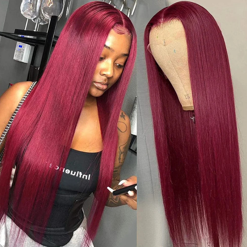 

Burgundy Lace Front Human Hair Wigs Red Colored 99j Straight Lace Frontal Wig 13x4 13x6 HD Tranparent Lace Front Wig For Women