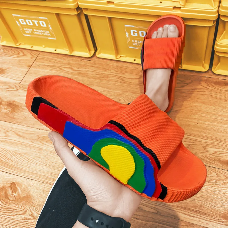 

2023 Men Slippers Summer Outdoor Flip-flops Colourful EVA Thick-soled Sandals Couples Home Sides Slippers Parents-child shoes