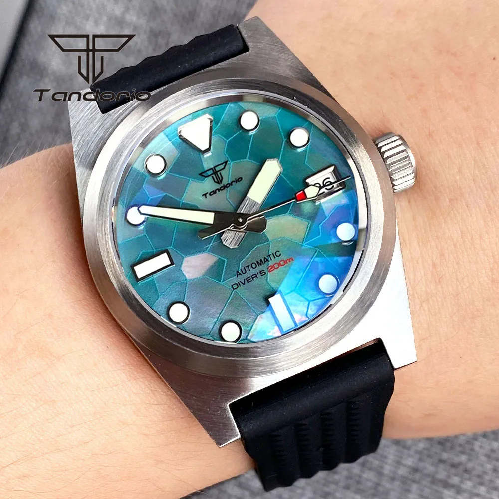 Tandorio NH35A Multicolor Shell Dial 38mm Brushed 200m Dive Automatic Men's Watch AR Sapphire Crystal Screw Crown Date Luminous tandorio diving automatic watch for men nh35a movement 20atm auto date 200m water resist 39mm sapphire crystal screw in crown