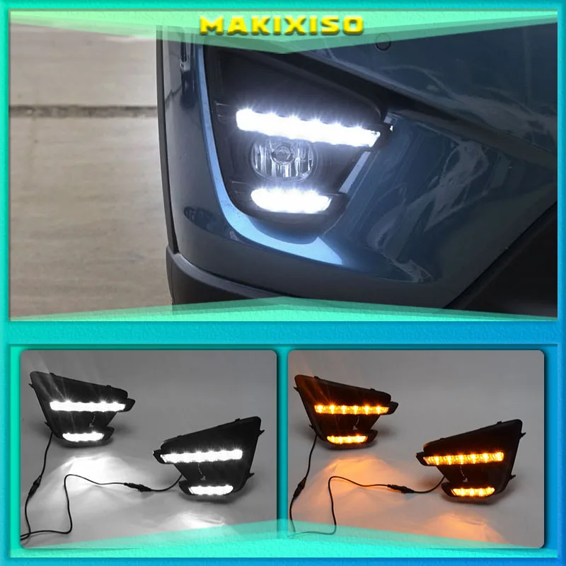 

1Pair DRL For Mazda cx-5 cx5 2012 2013 2014 2015 2016 led daytime running light turn signal yellow 12V fog lamp