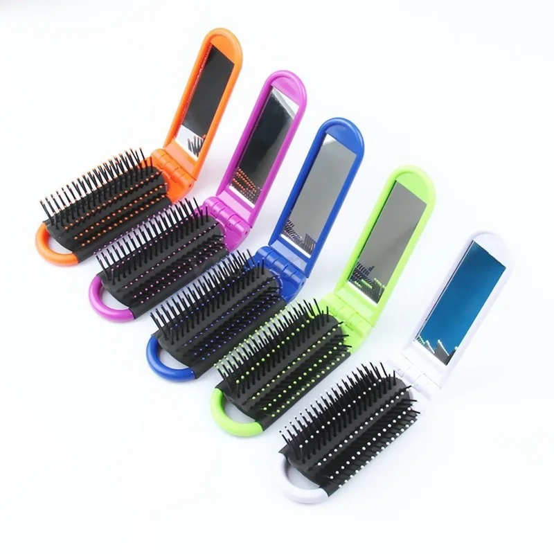 

Fashion Professional Portable Travel Folding Hair Brush With Mirror Hairdressing Pocket Comb Pocket Size Purse Travel Hair Combs
