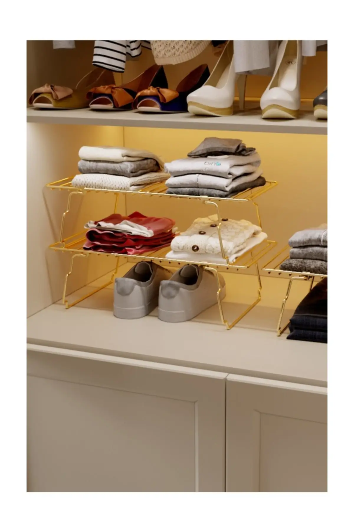 Multi-Purpose Bathroom Kitchen Closet Wardrobe Organizer Gold Stainless Plated Gift Mom Dear Stylish Design Wardrobe Organize