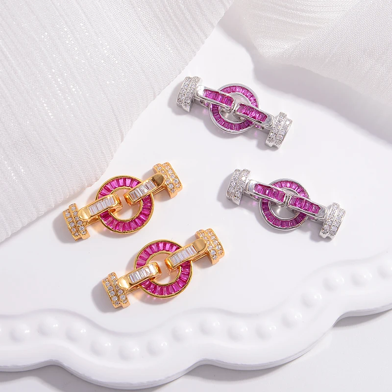 ZHUKOU, Cubic Zirconia Pearl Clasps 22K Gold Plated Fastener Clasp Connectors For Jewelry Making DIY Necklace Accessories  SK47
