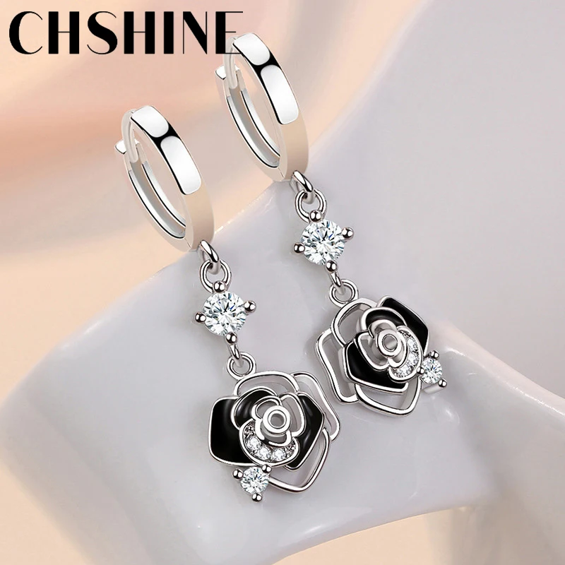 CHSHINE 925 Sterling Silver Black Rose Flower Earrings for Women's Wedding Gifts Fashion Jewelry - Image 6