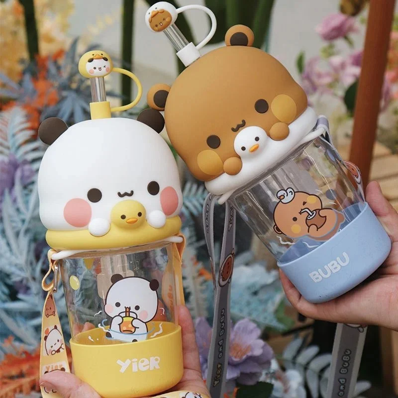 Yier Bubu Dudu Cartoon Straw Cup Cute Water Cup High Temperature Resistant Tritan Anti Drop Summer Portable Coffee Beverage