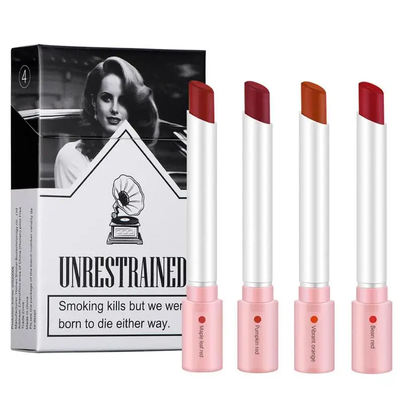 thumbnail image 1 of Creative Cigarette Lipstick Set Matte Long Lasting Waterproof MattLip Stick Tube Nude RedVelvet LipTint Makeup 4 Colors, 1 of 4