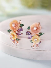  Laya Earrings For Women High Quality Zircon Natural Shell Flower Green Leaf Enamel 925 Sterling Silver Fashion Modern Jewelry 