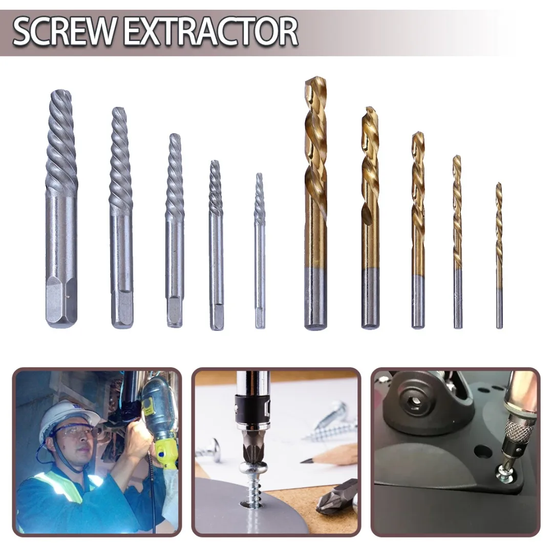 

10pcs Screw Extractor Set HSS M2 Steel Drill Bits Broken Bolt Remover With Magnetic Extension Bit Holder And Socket Adapter