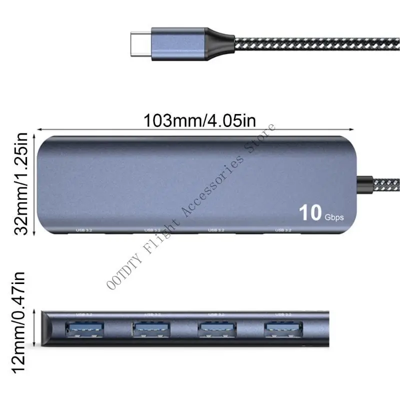 알루미늄 USB C 허브 10Gbps 4 포트 USB 3.2 어댑터 노트북 용 고속 USB C 멀티 포트 분배기 익스텐더