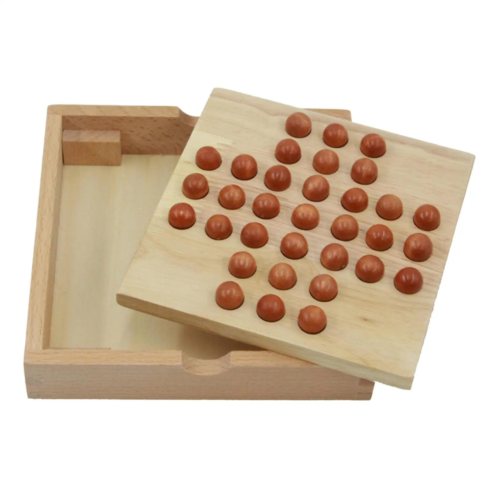 Wooden Marble Solitaire Board Game With 33 Glass Balls Pegs