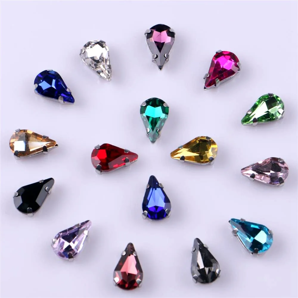 Elegant Teardrop Crystal Rhinestones with Claw Metal Base - 20 Piece Set