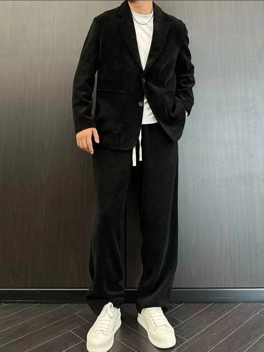 Trends Costumes 2 Piece Outfit Set Male Solid Color Full Men's Suits and Blazers Youth Pants Spring Autumn Korean Luxury Casual