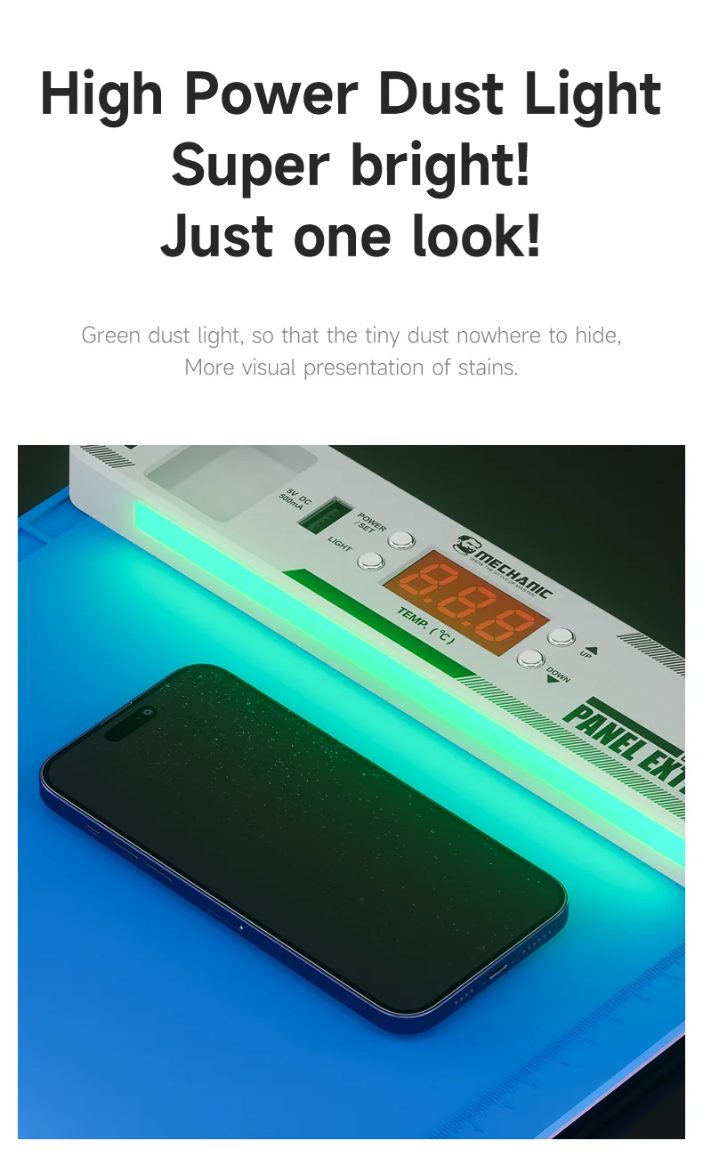 MECHANIC CP14 LCD Screen Separator LED Dust Detection Light Double Layer 120℃ Fast Heating Silicone Pad for Phone Repair Tool