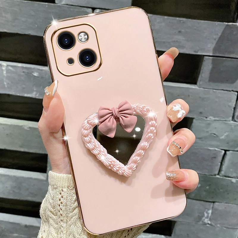 Plating Case For Samsung A34 A54 A53 A32 A33 A13 4G 5G A12 A73 A25 A31 A21S A14 Bows Cream Cake Heart Make-up Mirror_voghion.com