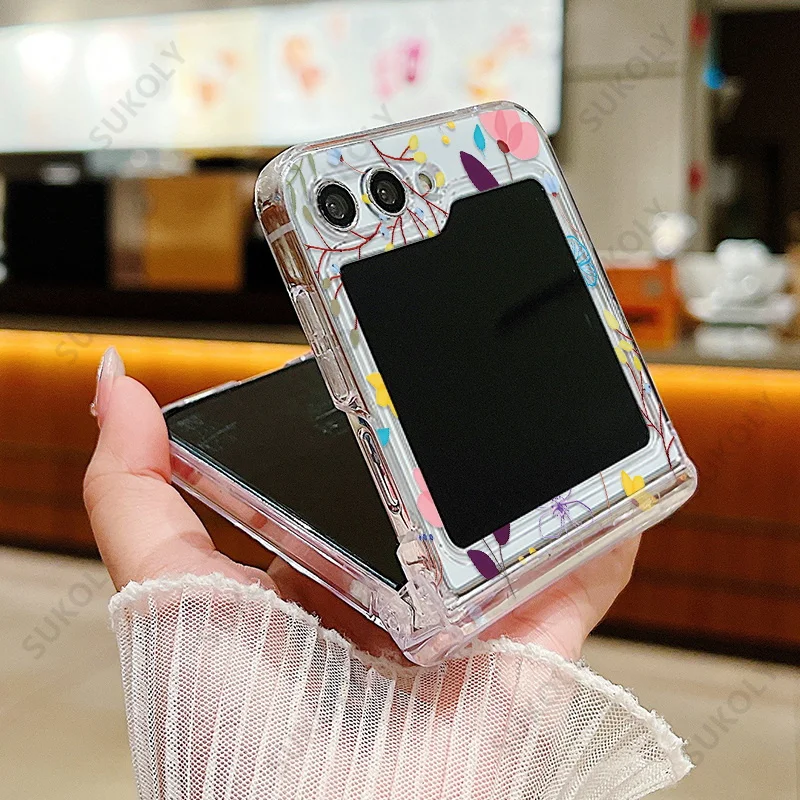 Flower Pattern Shockproof Clear Cover for Samsung Galaxy Z Flip Series
