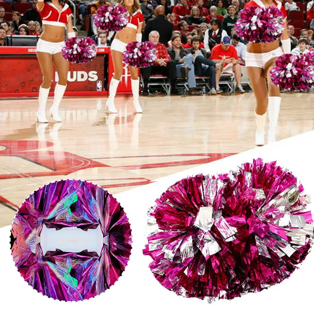 Double-headed Metallic Pom Poms Cheerleading Flower Ball With Handle Team Sports Spirit Party Kids Adults Cheer Pompoms